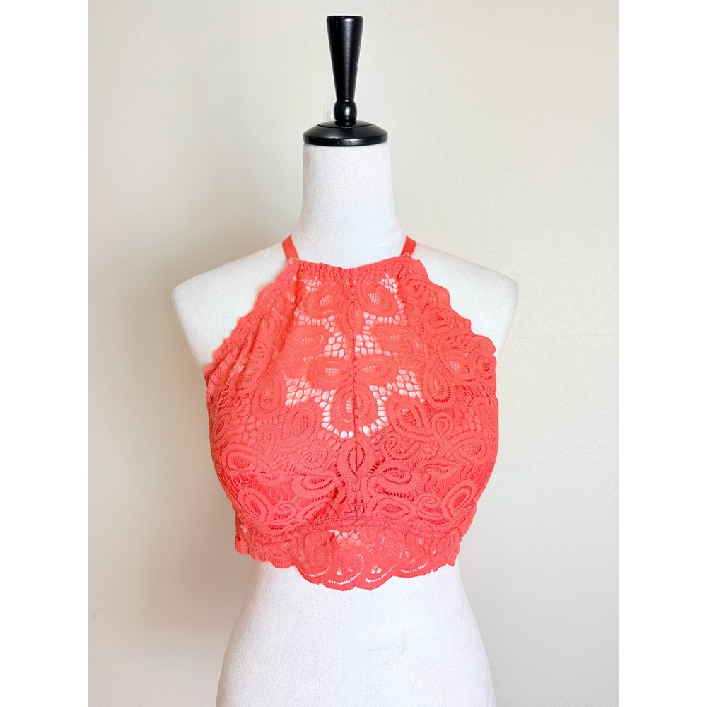 Victoria's Secret Pink Lace High Neck Halter Top Push Up Bralette Size XL Padded